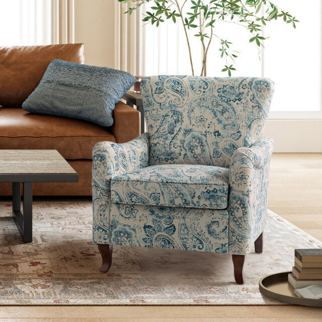 Cookson Floral Wingback Armchair With Solid Wood Legs
