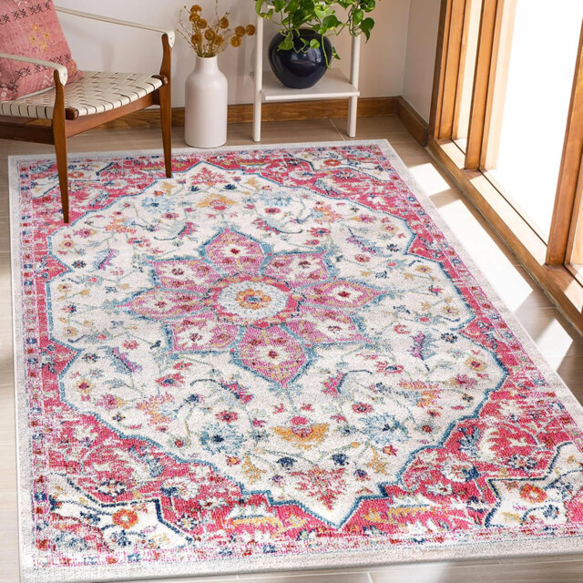 Soft Medium Pile Area Rugs Living Room Carpet Pad Oriental Vintage Rug Non Slip Entryway Rug 7665