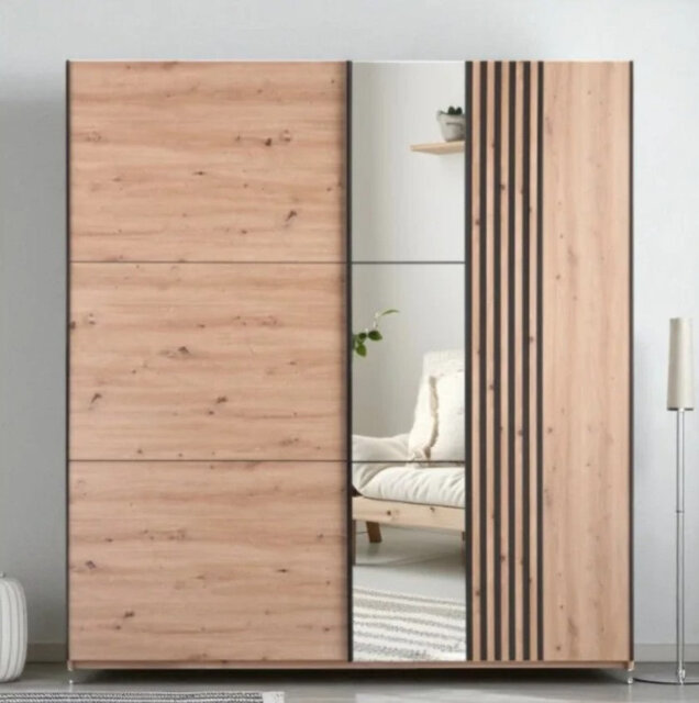 Sintra 203cm Sliding Wardrobe - Artisan Oak, Sleek Storage Meets Trendy Warmth