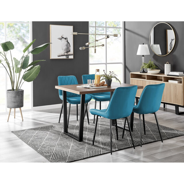 Kylooe Modern Dining Table Set With 4 Luxury Velvet Dining Chairs