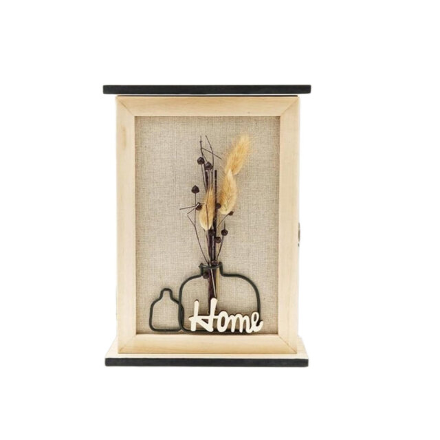 Wooden Key Storage Box with 6 Hooks Decorative Keys Box for Home Office Entryway Beige