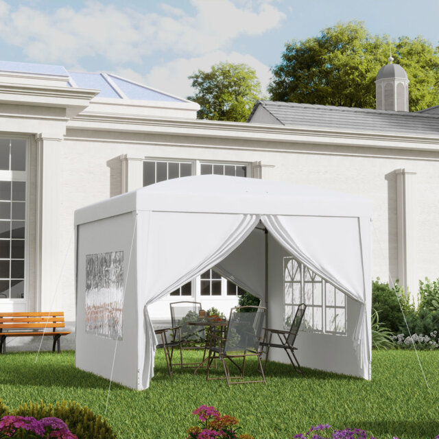 3 X 3m Pop Up Gazebo, Uv & Weather Resistant Party Canopy Tent With Removable Sidewalls, Zipped Doors & Windows, Powder Coated Steel Frame, Carry Bag,