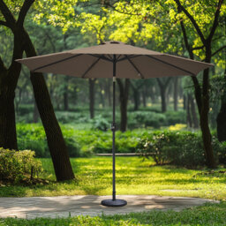 2.7M Round Patio Crank Tilt Umbrella Outdoor Garden Parasol with Base