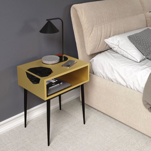 Anniyah Galaxy Metal Bedside Table, 1-Compartment Mid-Century Nightstand for Bedrooms
