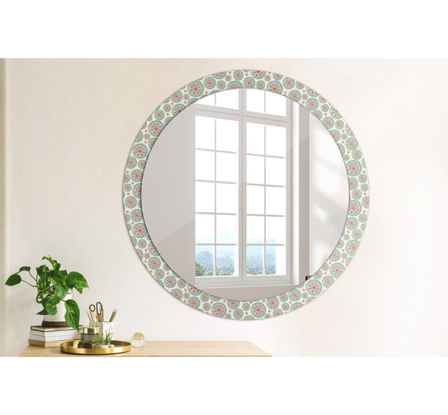 Huldar Round Glass Framed Wall Mounted Accent Mirror in White/Red/Green