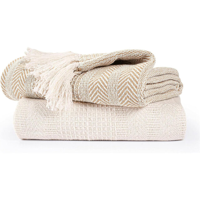 Throws For Sofas Armchairs Sofa Settee Couch Bed Cover Over Blanket Throw, 125 X 150 Cm, Beige/Ivory (Pack Of 2)