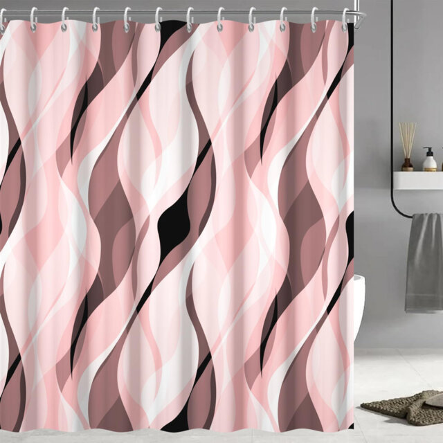 Pack of 1 Modern Abstract Striped Shower Curtain Set with Hooks