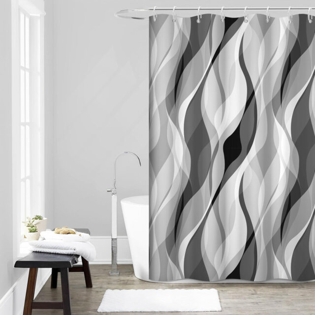 Pack of 1 Modern Abstract Striped Shower Curtain Set with Hooks