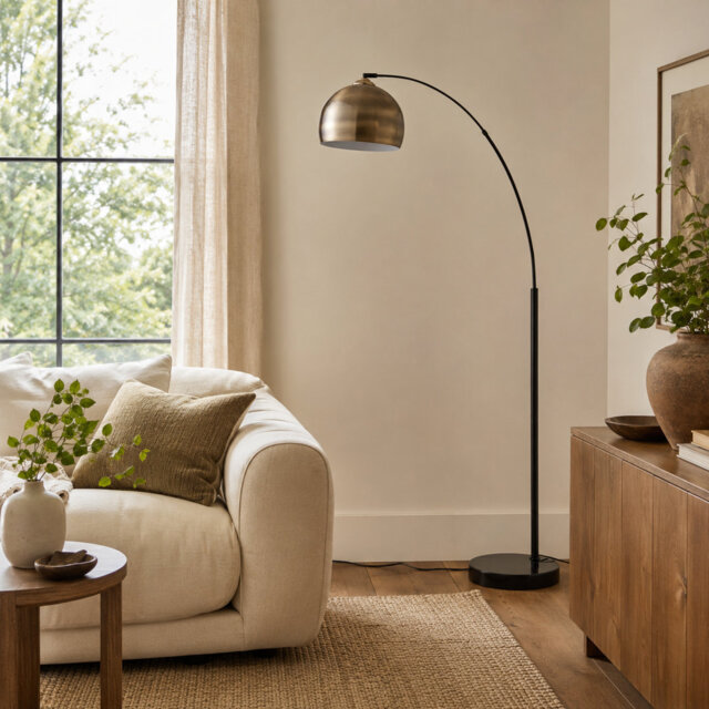 Hartfield 173cm Arched Floor Lamp Arc Floor Lamp with Bell Metal Shade and Solid Marble Base