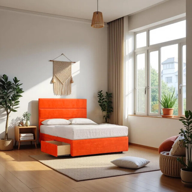 Upholstered Divan Bed with Mattress
