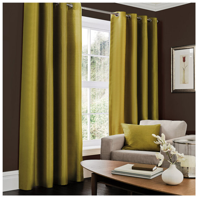 Luxury Faux Silk Lined Eyelet Curtains Pair - Elegant Window Drapes with Solid Colour Finish for Living Room Bedroom Dining Room Home Décor