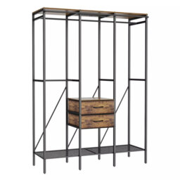 Bartinus Industrial Rustic Open Wardrobe Garment Rail With Storage Shelves And Drawers