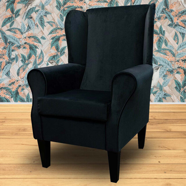 Black Velvet Wingback Armchair
