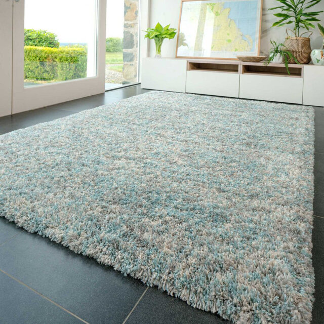 Doniece Blue Grey Shaggy Rug Soft Fluffy Deep Pile Mottled Warm Bedroom Mat
