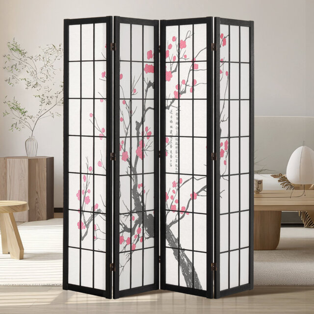 Room Divider, 4 Panel Japanese Room Divider Screen, Wood Folding Privacy Screen Indoor, Japanese Partition