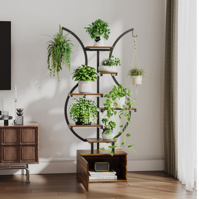 "56"" Plant Stand With Grow Lights, 6 Tiered Metal Plant Shelf Metal Plant Stand For Indoor, Vase Shaped Plant Rack Display Shelf, Flower Rack Holder Fo"