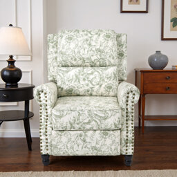Ameiah Upholstered Farmhouse Manual Push Back Recliner with Solid Wood Legs
