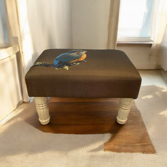 Modern Aahaan 40cm Wide Rectangle Linen Storage Footstool Ottoman - Animal Print Upholstered Seat with Hardwood Legs for Home