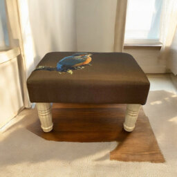 Modern Aahaan 40cm Wide Rectangle Linen Storage Footstool Ottoman - Animal Print Upholstered Seat with Hardwood Legs for Home