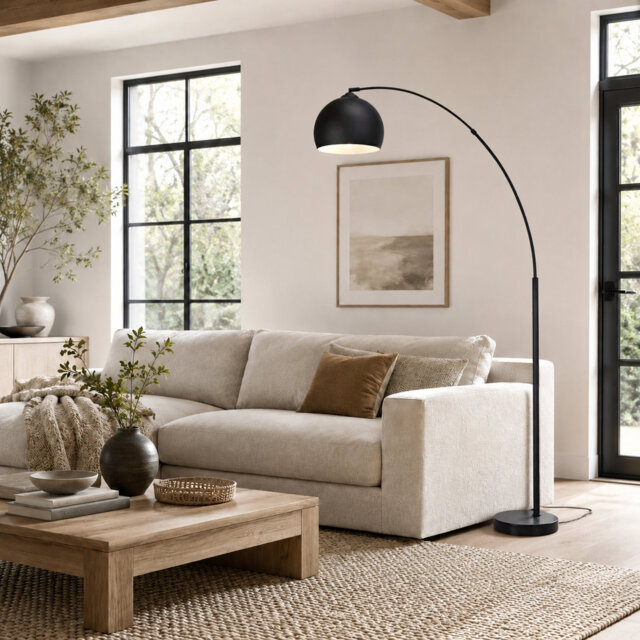 "Bonita Arquer 66.93"" Arc Floor Lamp, Faux Marble Base and Bell Shade for Living Rooms or Offices"
