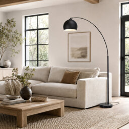 "Bonita Arquer 66.93"" Arc Floor Lamp, Faux Marble Base and Bell Shade for Living Rooms or Offices"