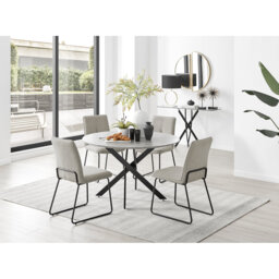 Tierra Modern Chrome Metal & Marble Effect Round Dining Table Set with 4 Chairs