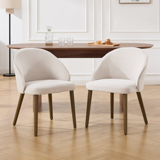 Modern Curved-Back Dining Chair with Solid Wood Legs Side Chair Armchair for Dining Room/Living Room