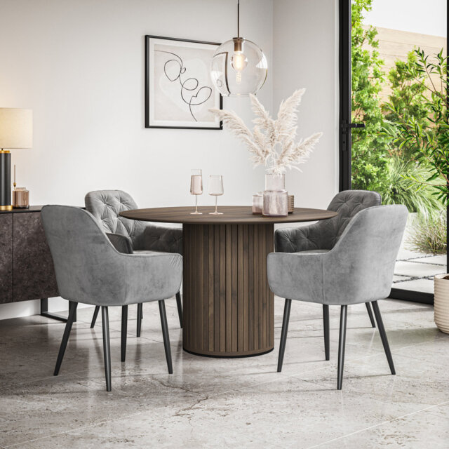 Arlo Black Table Top W Black Legs + Anika Velvet Dining Chair Green Set Of 4