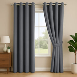 Linen Blend Blackout Eyelet Curtains - Thermal Insulated Room Darkening Window Panels for Bedroom & Living Room (Set of 2)
