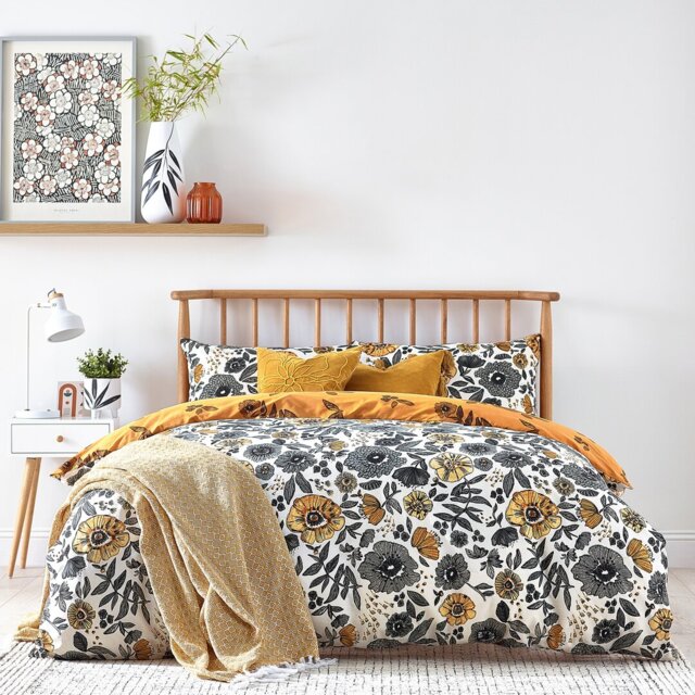 Poppy Mustard Grey 144 TC Duvet Cover Set