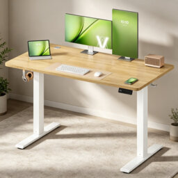 Electric Height Adjustable Standing Desk, 4 Preset Memory Heights with Sedentary Reminder, Home Office Sit Stand Desk, 120 x 60 cm, Golden Oak
