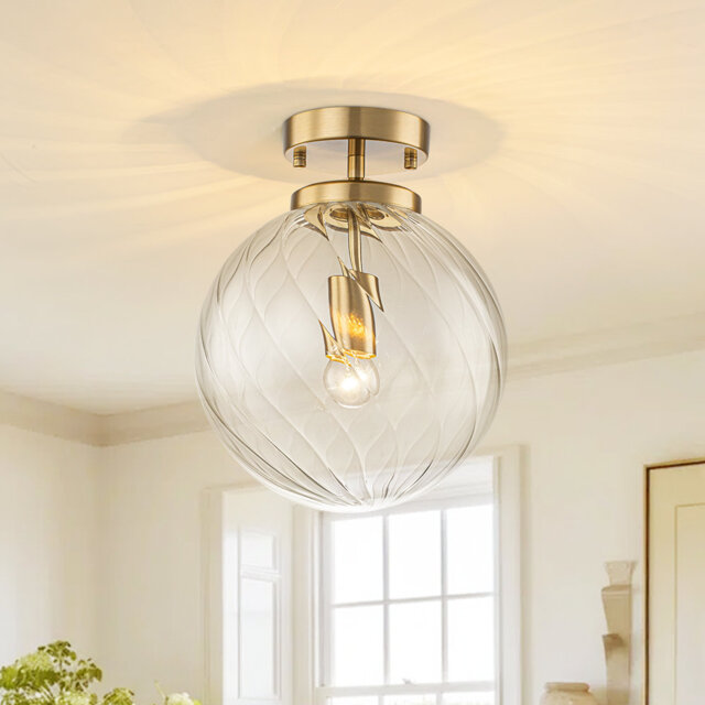 Nordic Minimalist 1-Light Spiral Twist Clear Glass Semi Flush Mount