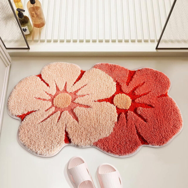 "Cute Flower Microfiber Bath Mat - 18x28"" - Soft Thickened, Absorbent & Quick-Dry - Non-Slip Plush Shaggy Decor for Shower/Doorway"
