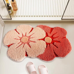 "Cute Flower Microfiber Bath Mat - 18x28"" - Soft Thickened, Absorbent & Quick-Dry - Non-Slip Plush Shaggy Decor for Shower/Doorway"
