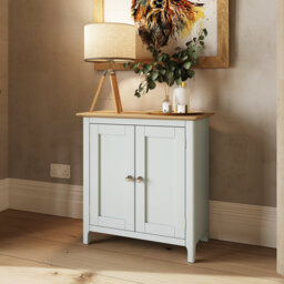 Daris 2 Door Compact Sideboard Buffet Storage Cabinet. 65cm Wide. Polished Chrome Handles. Fully Assembled.