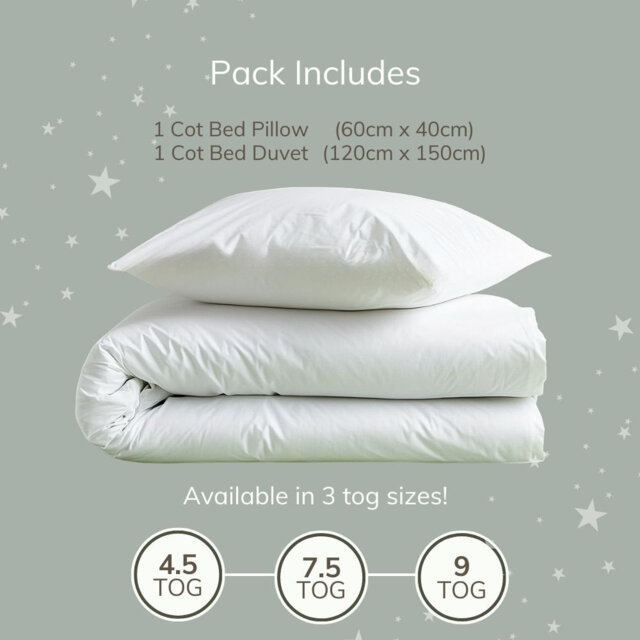 Kids Cot Bed Duvet And Pillow Set 7.5 TOG – Microfibre Toddler Bedding For Baby Girls And Boys