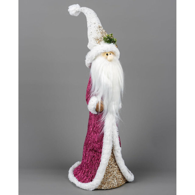 Santa Christmas Figurine with White Fur Trim and Long Beard for Festive Indoor Displays