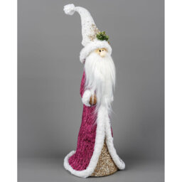Santa Christmas Figurine with White Fur Trim and Long Beard for Festive Indoor Displays