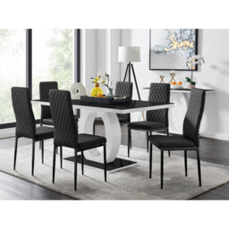 Carennac Modern High Gloss & Glass Dining Table with 6 Luxury Faux Leather Chairs