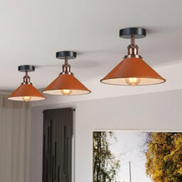 2 Pack Semi Flush Ceiling Light 22cm Metal Shade E27 Ceiling Light Fitting Industrial Vintage Lighting for Kitchen Bedroom Hallway Living Room Without