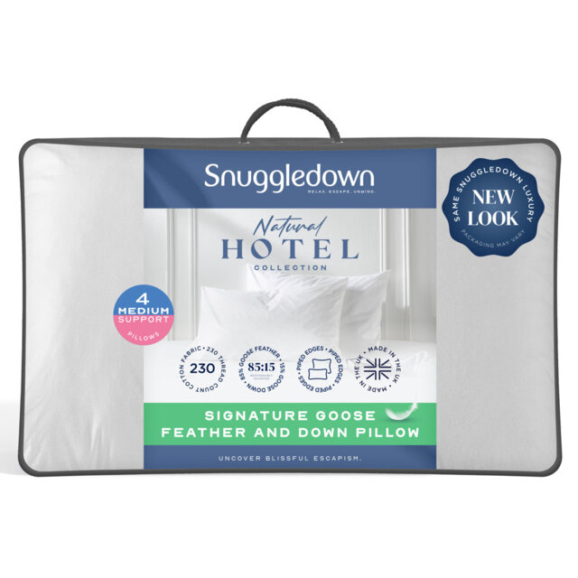 Luxurious Hotel Snuggledown Signature Goose Feather & Down Medium Support Back Sleeper Cotton Cover Pillow