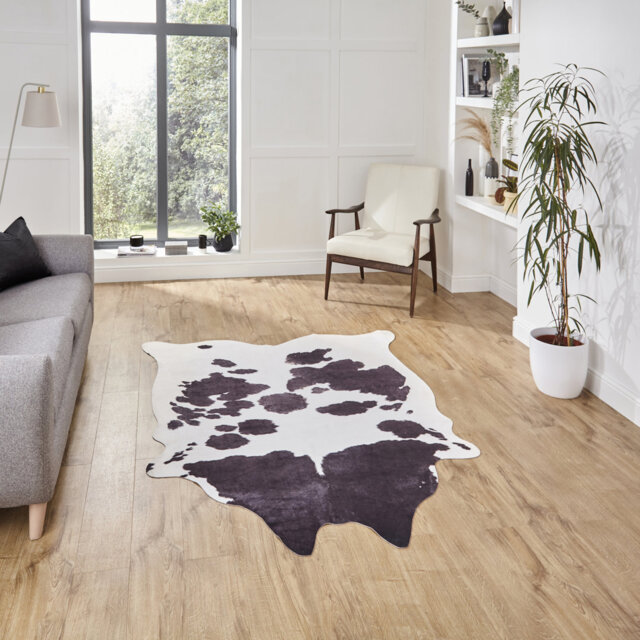 Faux Cow Print Black/White Animal Print Rug