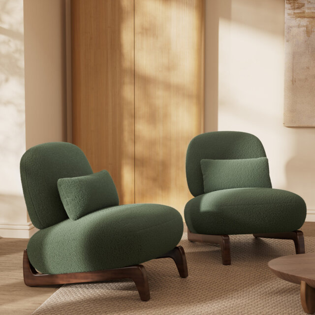 2 Pieces Upholstered Accent Chair, Sharpa Tilt-Back Lounge Chair With Wood Leg