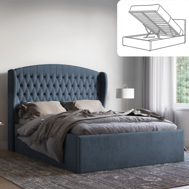 Katelin Chesterfield Ottoman Storage Bed - Soft Velvet Upholstered Gas Lift Bed Frame