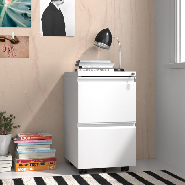 Canesha 39cm W 2-Drawer Office storage unit,Steel Filing Cabinet with 4 Casters