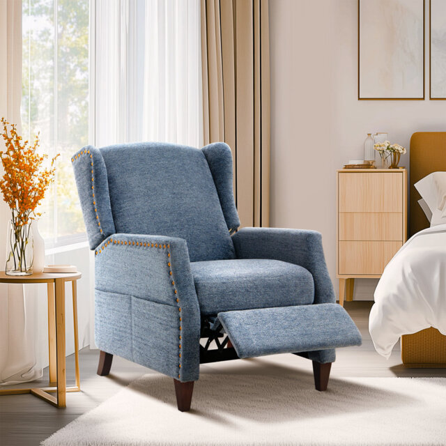 Push-Back Armchair with Storage Pockets - Nail-Head Trim & Wingback Design