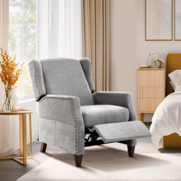 Push-Back Armchair with Storage Pockets - Nail-Head Trim & Wingback Design