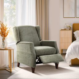 Push-Back Armchair with Storage Pockets - Nail-Head Trim & Wingback Design
