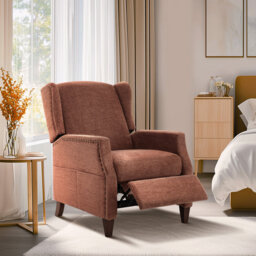 Push-Back Armchair with Storage Pockets - Nail-Head Trim & Wingback Design