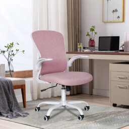 Swivel Office Chair With Lumbar Support, Adjustable Fabric Computer Chair With Flip-Up Armrest